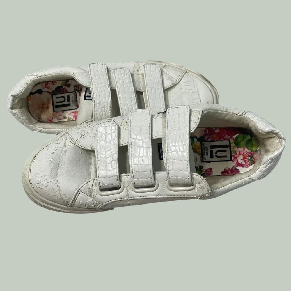 London Underground White Platform Sneakers Triple Strap Shoes Womens 7M